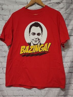 Red 'Bazinga!' Graphic Men’s T‑Shirt Size Large